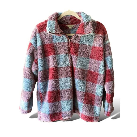 Eddie Bauer Ultra Plush Fleece Quarter Zip Sweatshirt Plaid Print Pullover SZ XL - Picture 5 of 11